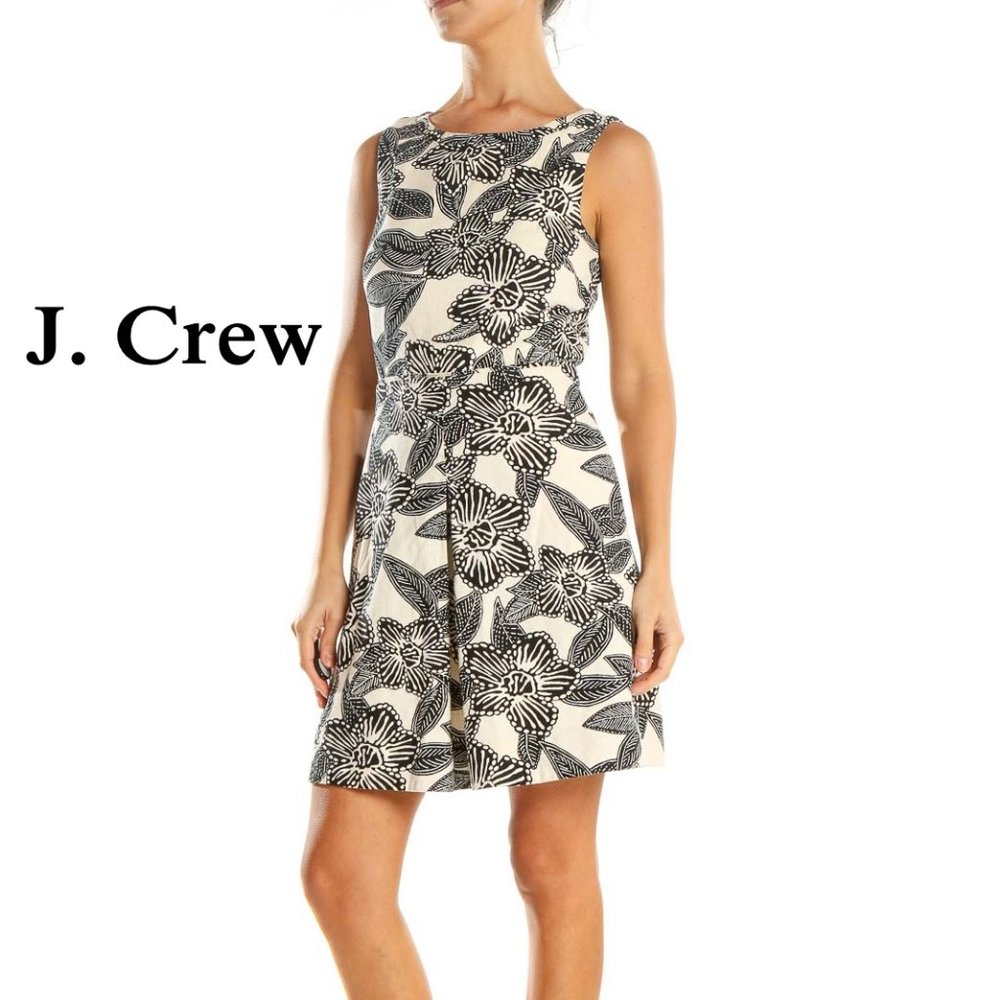J. Crew Beige & Black Floral Boho Mini Dress. Size 00